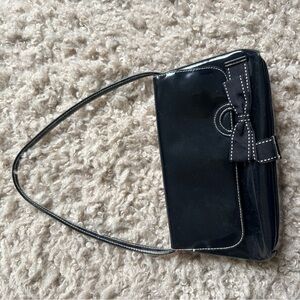 Victoria's Secret Black Patent Shoulder Bag with Bow Accent
